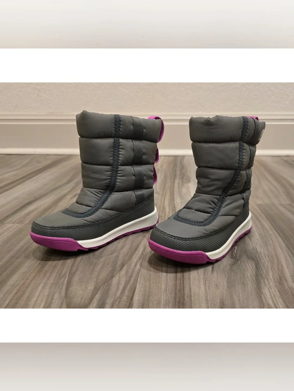 Sorel Whitney II Puffy Mid Waterproof Winter Boots Gray Purple Toddler Size 10